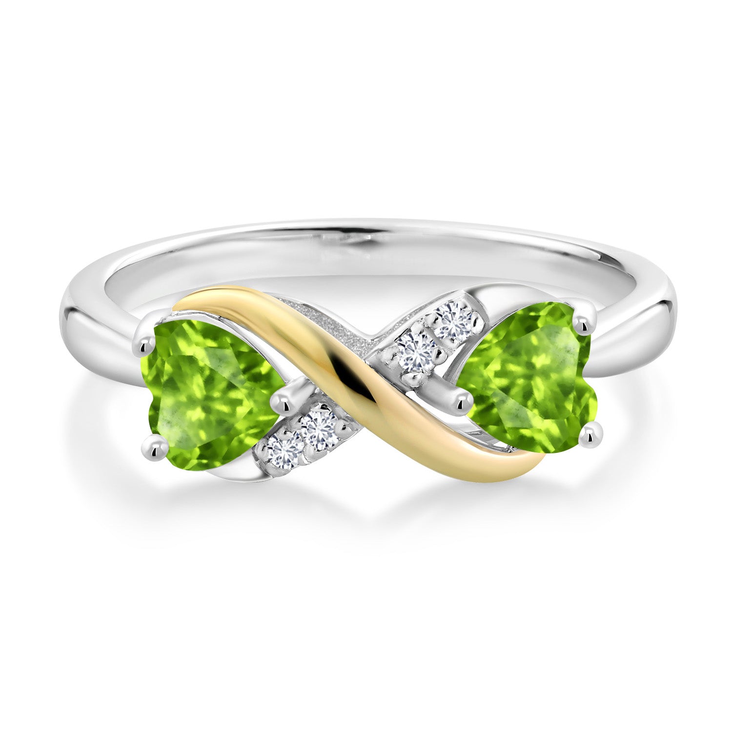 925 Silver and 10K Yellow Gold Heart Shape Green Peridot and White Lab Grown Diamond Women Ring (1.04 Cttw, Gemstone Birthstone, Available In Size 5, 6, 7, 8, 9)