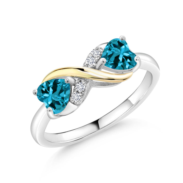 Doble Heart Birthstone Eternal Love Infinity Ring for Women | 925 Silver and 10K Yellow Gold | 5MM Gemstone and Lab Grown Diamond Accents | Two-Tone Wedding Anniversary Promise Ring