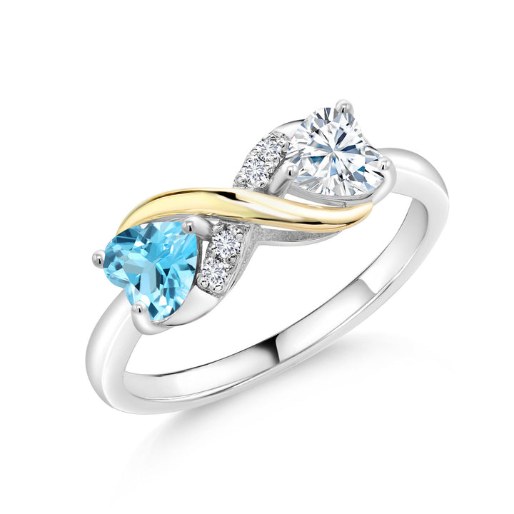 Gem Stone King Gemstone Birthstone White Moissanite and Lab Grown Diamond Accents Eternal Love Infinity Ring For Women | 925 Silver 10K Yellow Gold | Heart 5MM | Two-Tone Wedding Anniversary Promise Ring