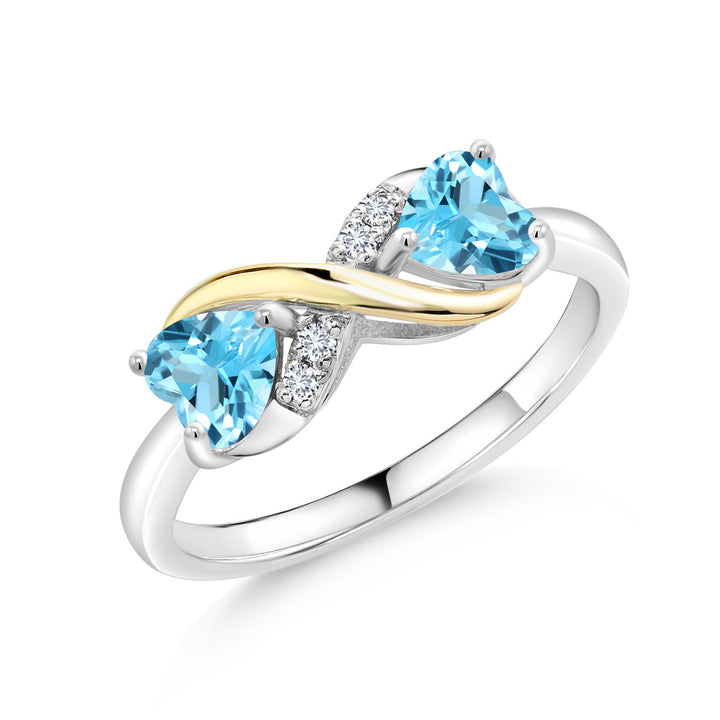 Doble Heart Birthstone Eternal Love Infinity Ring for Women | 925 Silver and 10K Yellow Gold | 5MM Gemstone and Lab Grown Diamond Accents | Two-Tone Wedding Anniversary Promise Ring