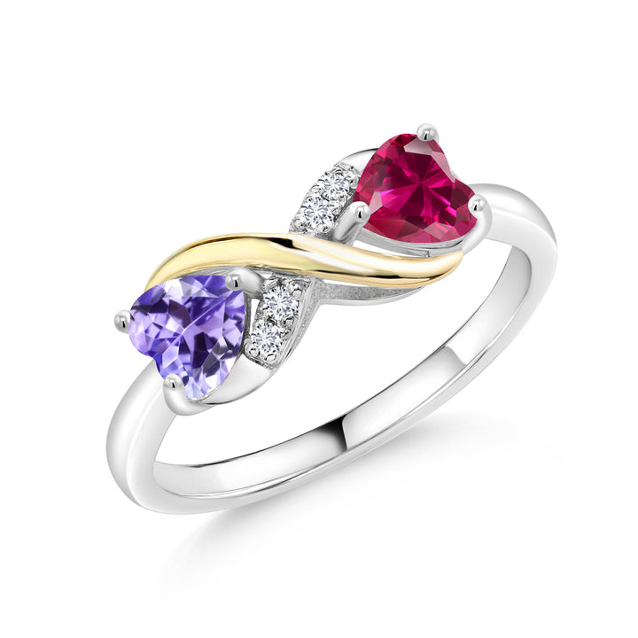 Tanzanite - Created Ruby_5_Ring in 925 Sterling Silver and 10K Yellow Gold
