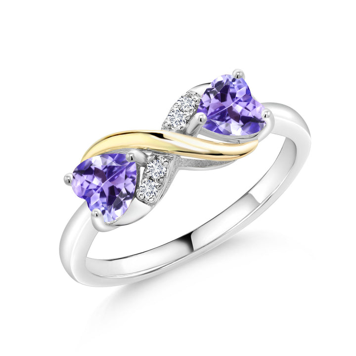 Doble Heart Birthstone Eternal Love Infinity Ring for Women | 925 Silver and 10K Yellow Gold | 5MM Gemstone and Lab Grown Diamond Accents | Two-Tone Wedding Anniversary Promise Ring