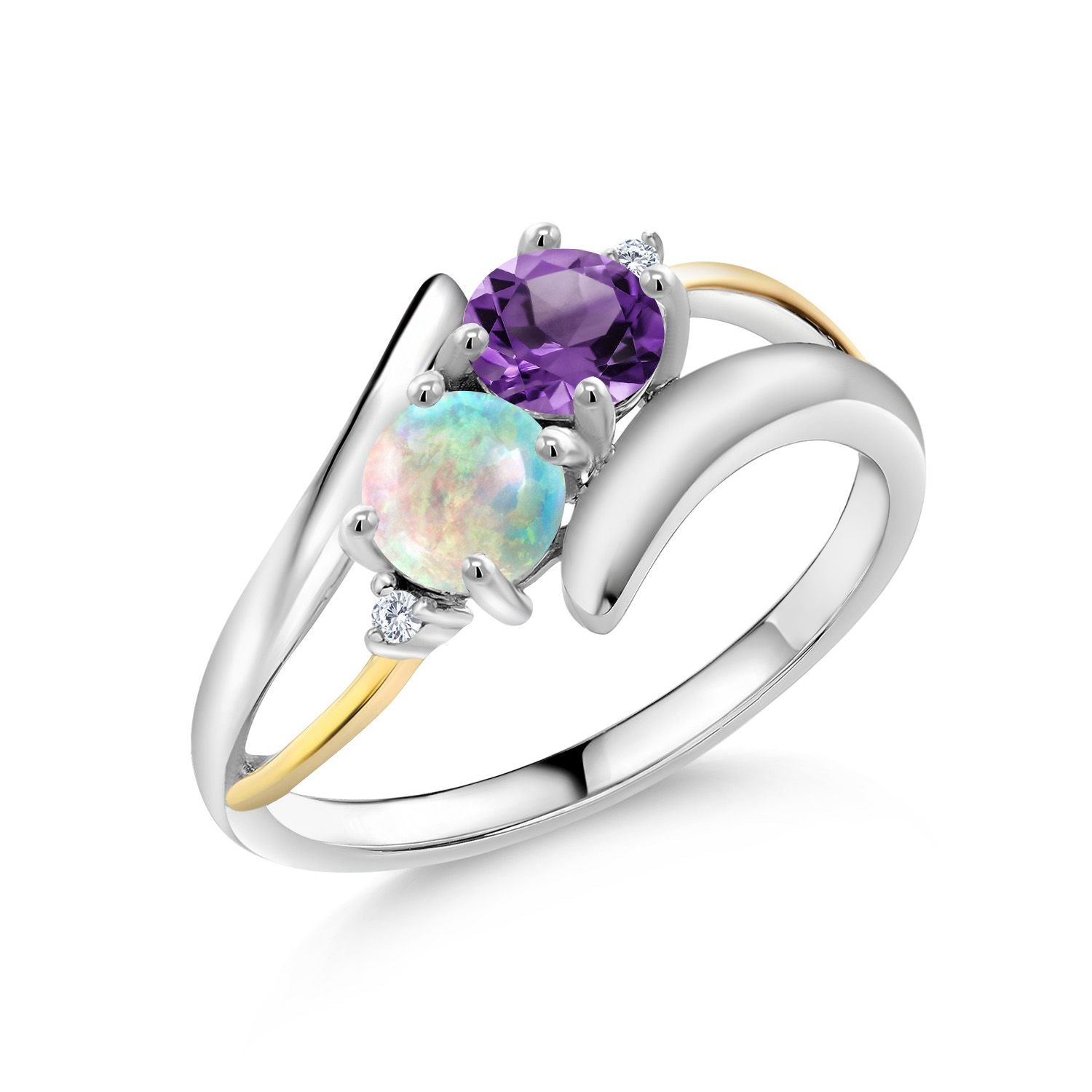 Amethyst - Opal and Lab Grown Diamond_7_Ring in 925 Sterling Silver and 10K Yellow Gold