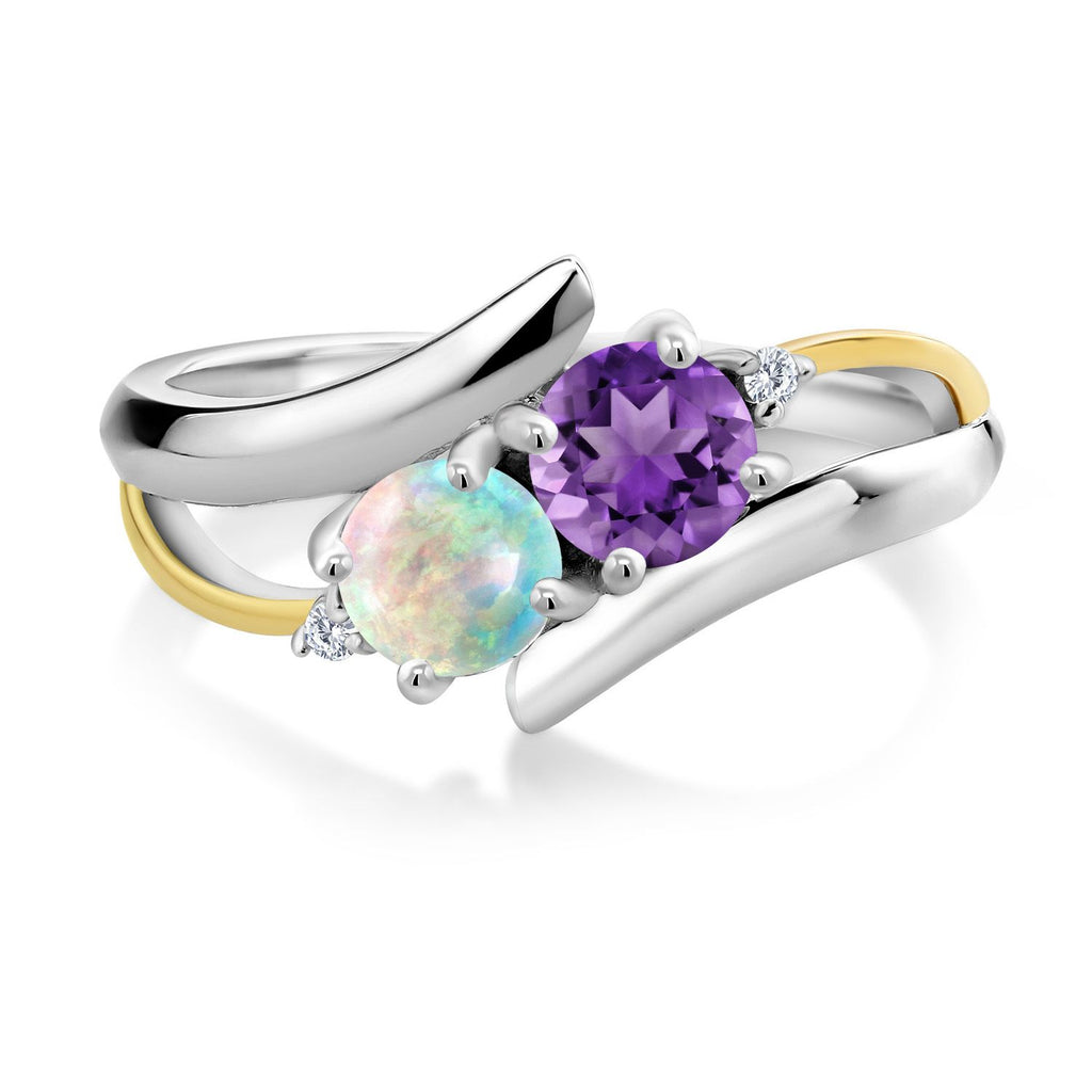 Amethyst - Opal and Lab Grown Diamond_7_Ring in 925 Sterling Silver and 10K Yellow Gold