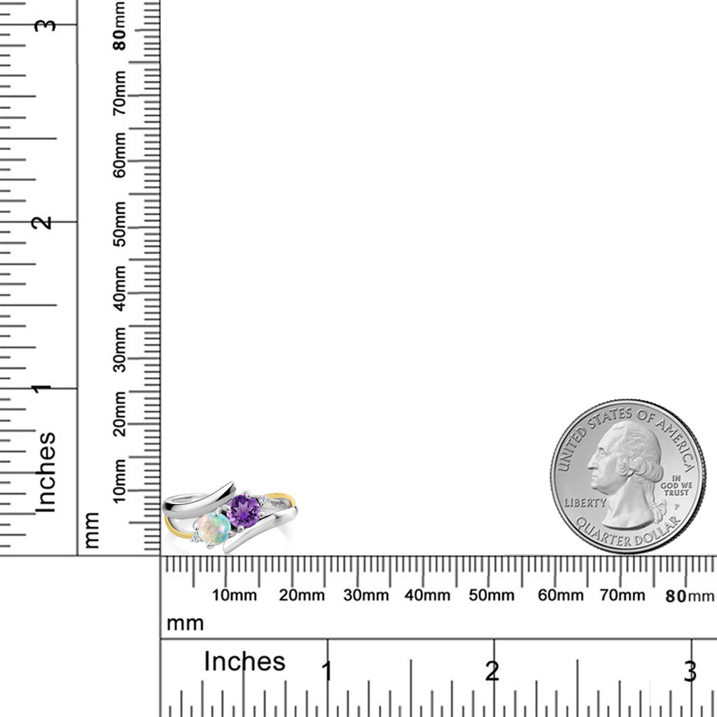 Amethyst - Opal and Lab Grown Diamond_7_Ring in 925 Sterling Silver and 10K Yellow Gold