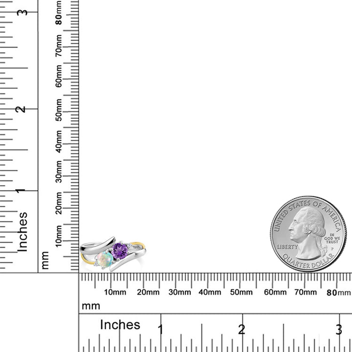 Amethyst - Opal and Lab Grown Diamond_7_Ring in 925 Sterling Silver and 10K Yellow Gold
