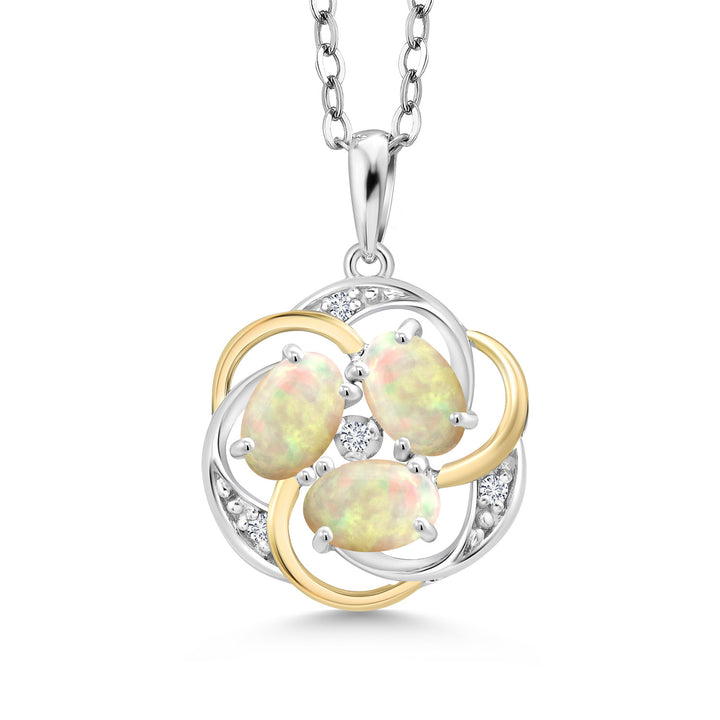 Ethiopian Opal-Cabochon - October_Pendant in 925 Sterling Silver and 10K Yellow Gold