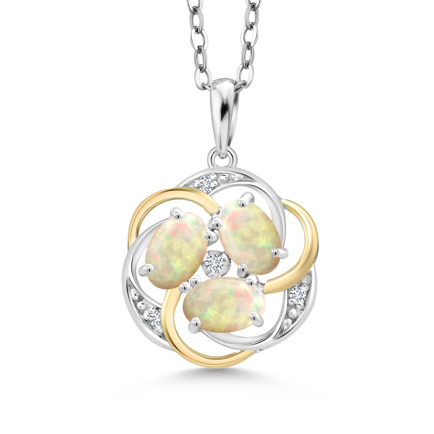 Ethiopian Opal-Cabochon - October_Pendant in 925 Sterling Silver and 10K Yellow Gold