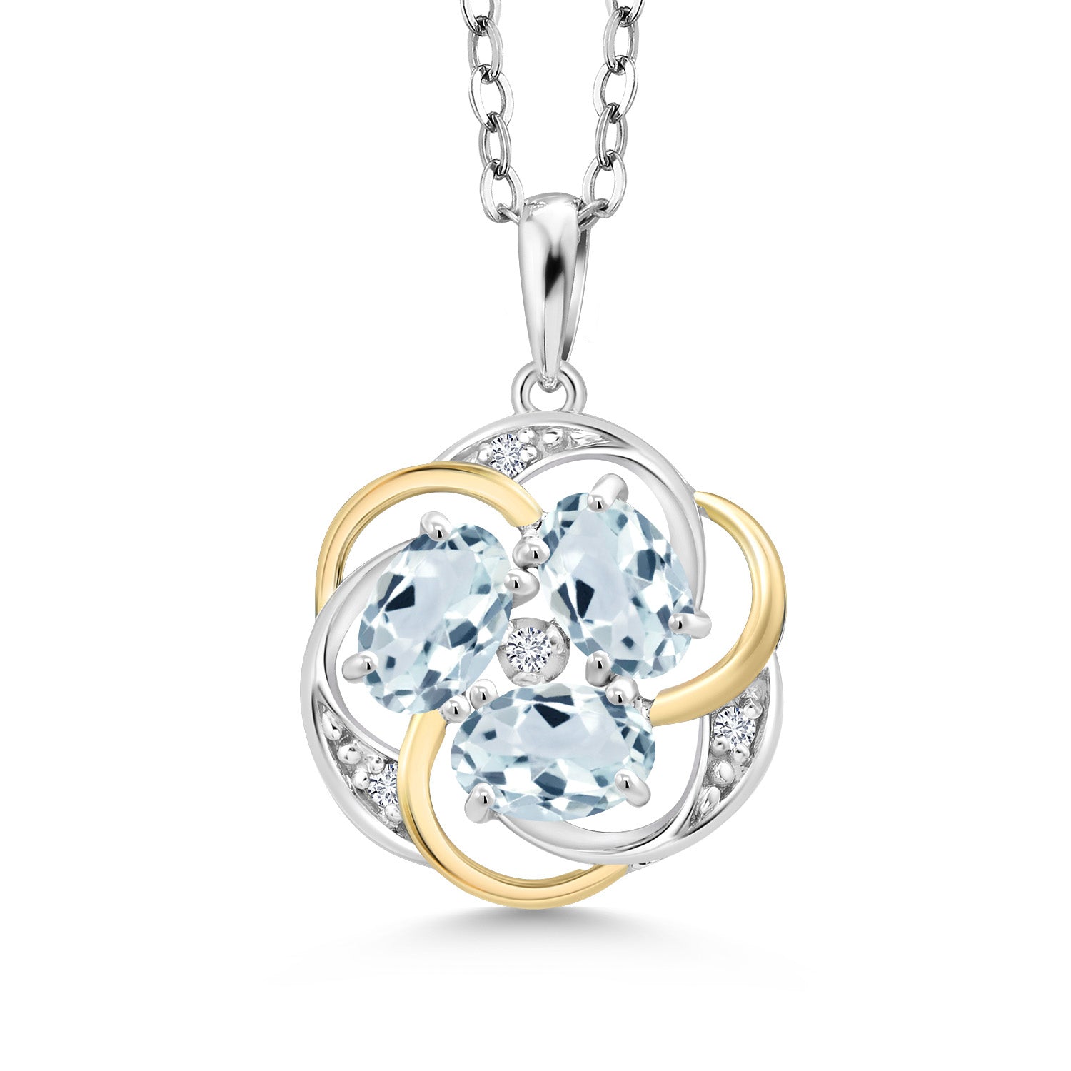 Aquamarine - March_Pendant in 925 Sterling Silver and 10K Yellow Gold
