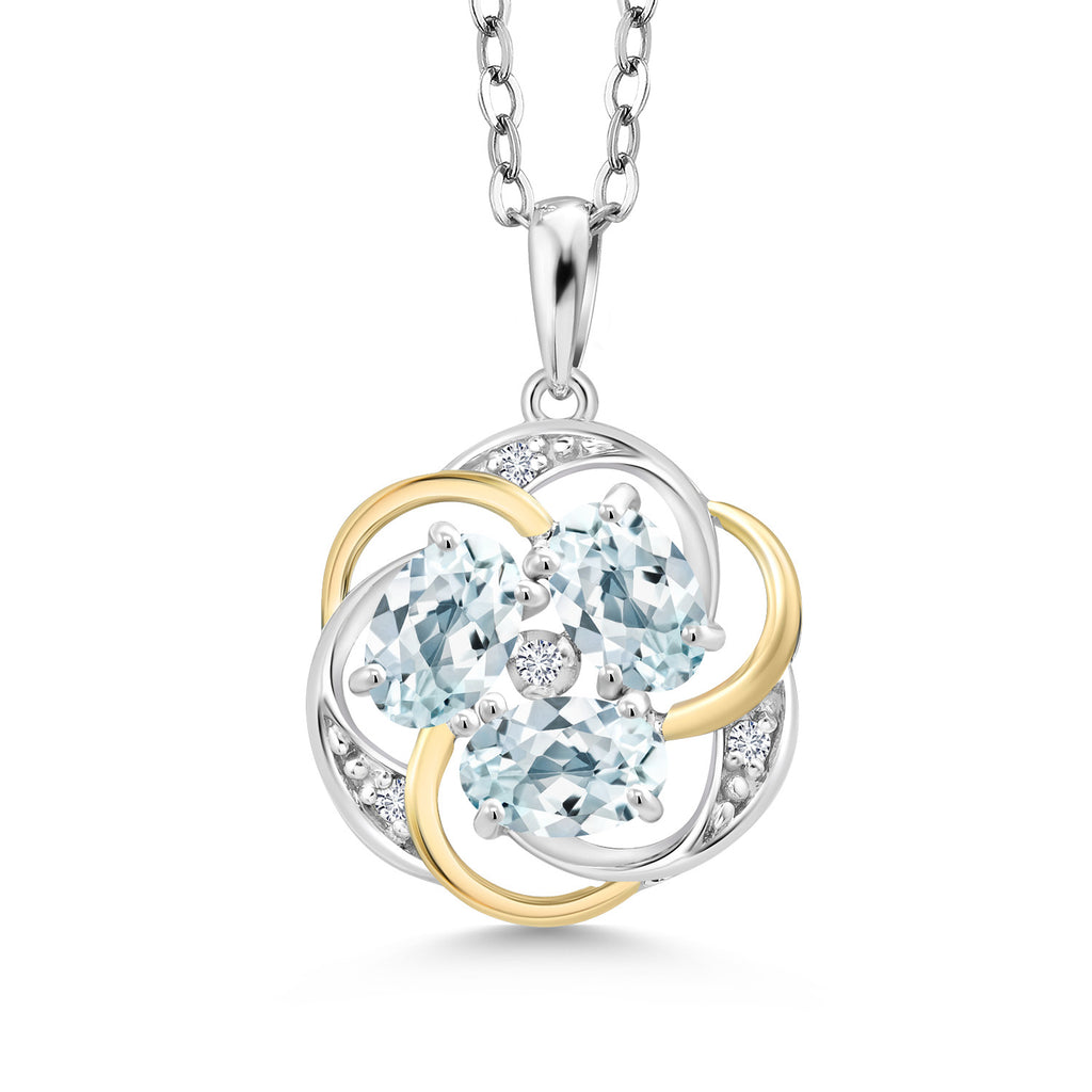 Aquamarine - March_Pendant in 925 Sterling Silver and 10K Yellow Gold