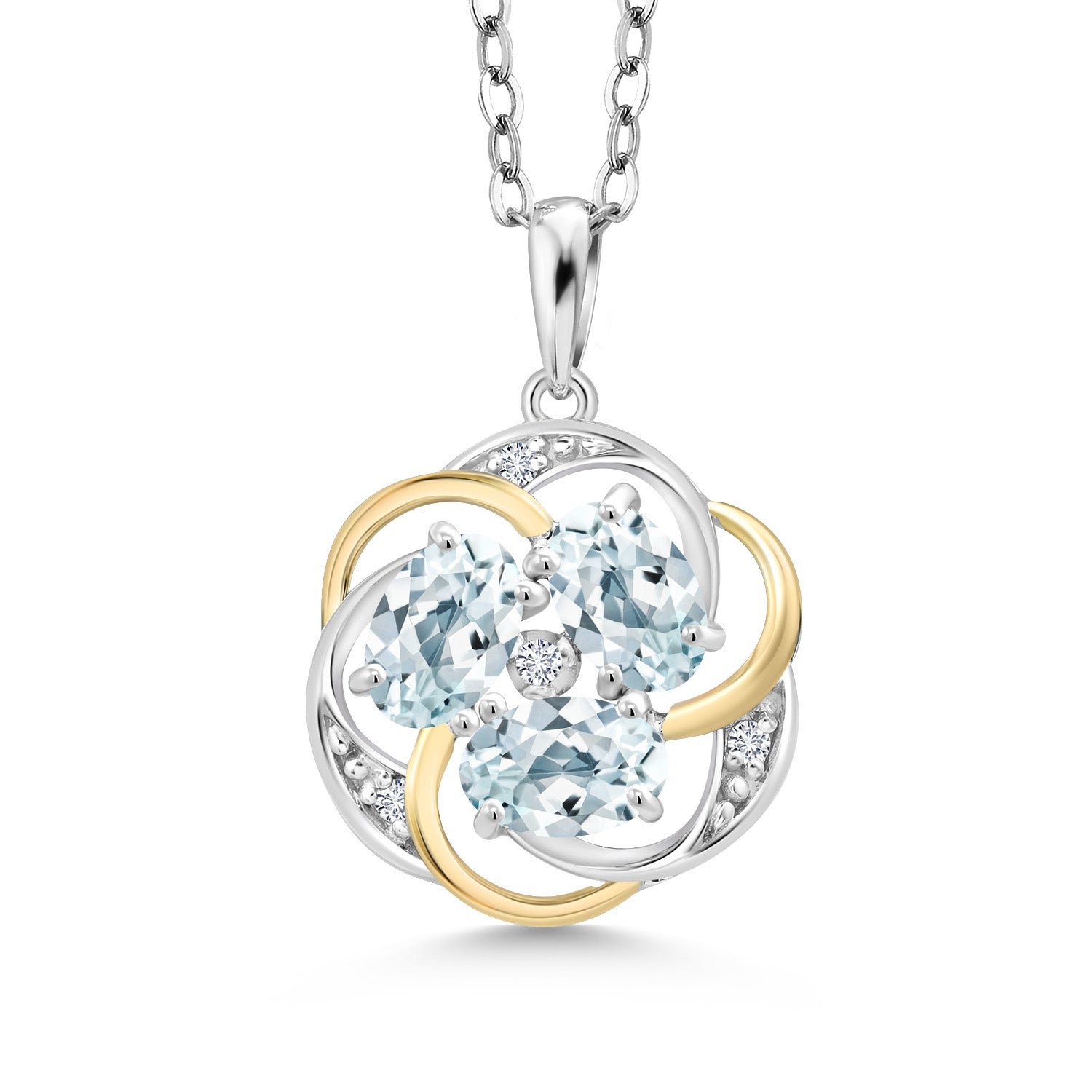 Aquamarine - March_Pendant in 925 Sterling Silver and 10K Yellow Gold