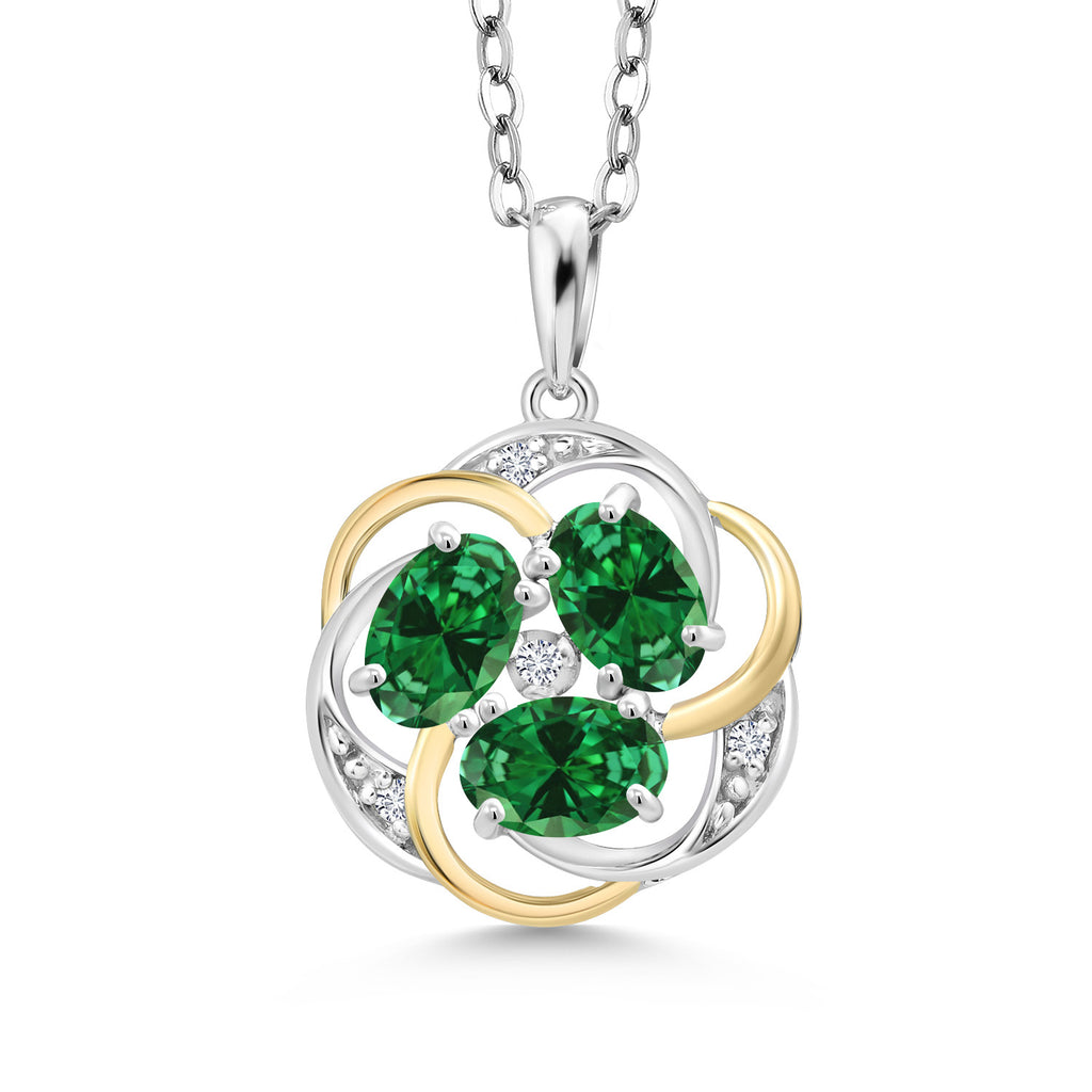 Created Emerald - May_Pendant in 925 Sterling Silver and 10K Yellow Gold