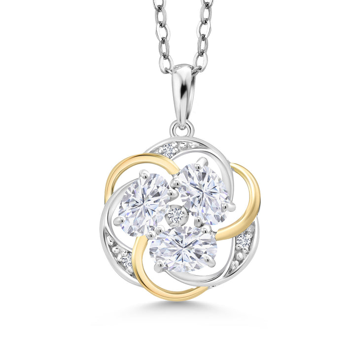 White Moissanite - April_Pendant in 925 Sterling Silver and 10K Yellow Gold