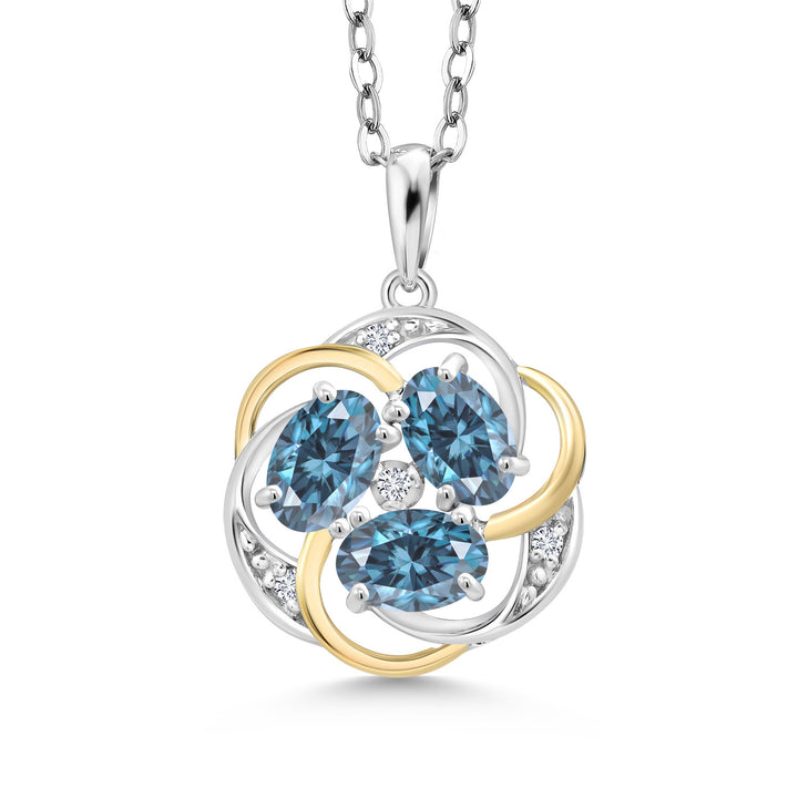 Persian Blue Moissanite - April_Pendant in 925 Sterling Silver and 10K Yellow Gold