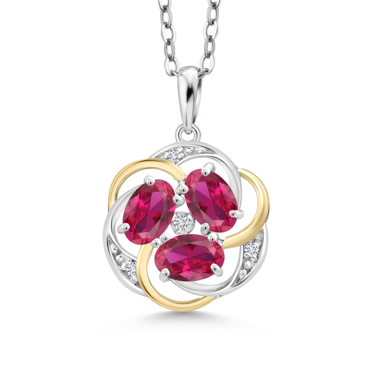 Created Ruby - July_Pendant in 925 Sterling Silver and 10K Yellow Gold