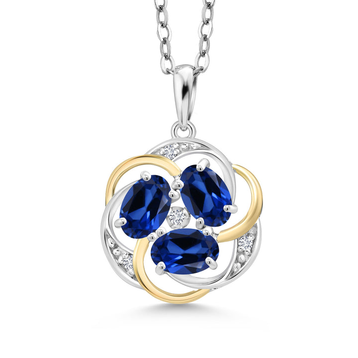 Blue Created Sapphire - September_Pendant in 925 Sterling Silver and 10K Yellow Gold