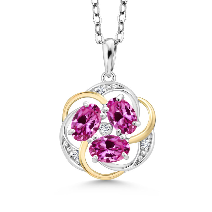 Pink Created Sapphire - September_Pendant in 925 Sterling Silver and 10K Yellow Gold
