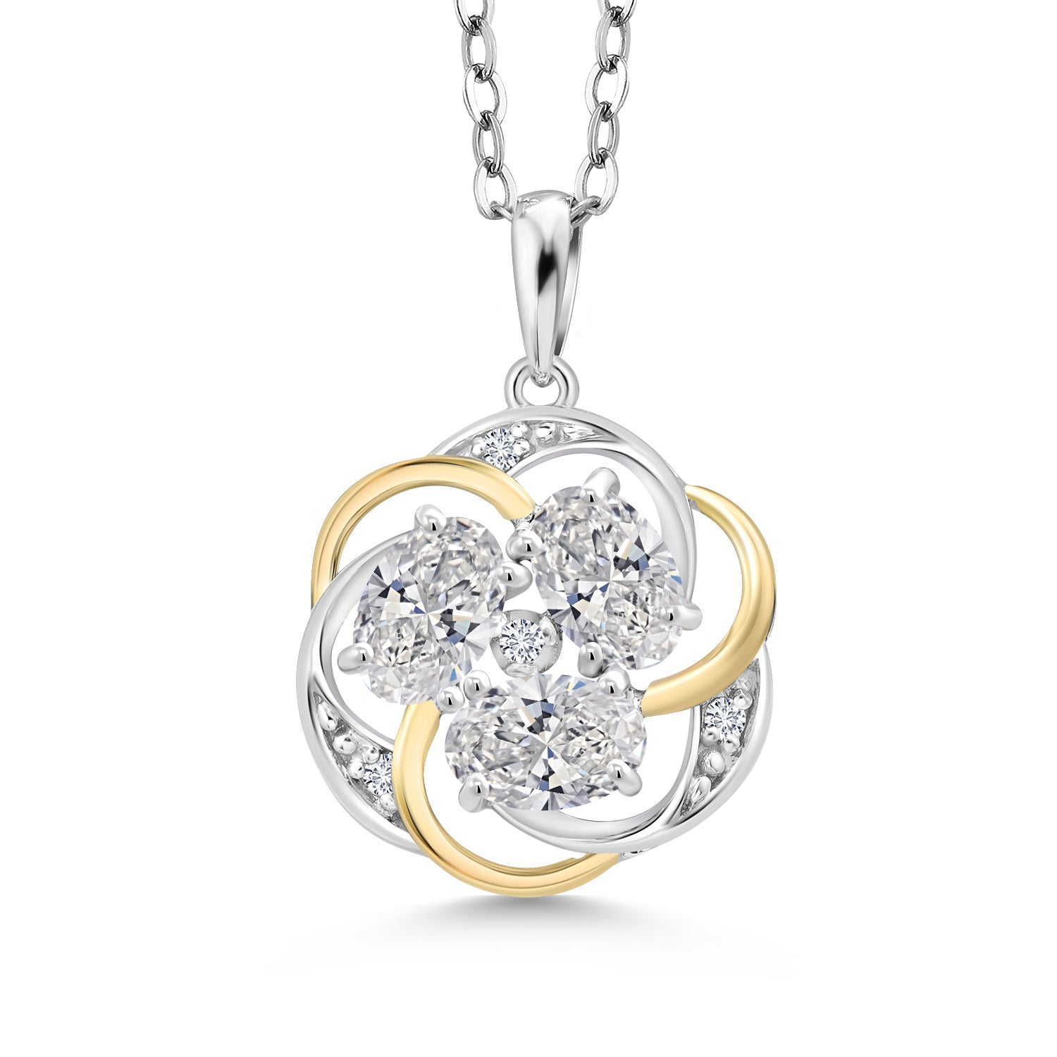 925 Silver and 10K Yellow Gold White Lab Grown Diamond Pendant Necklace for Women | 1.24 Cttw | Oval 6X4MM | DEF Color | VVS-VS Clarity | With 18 Inch Chain