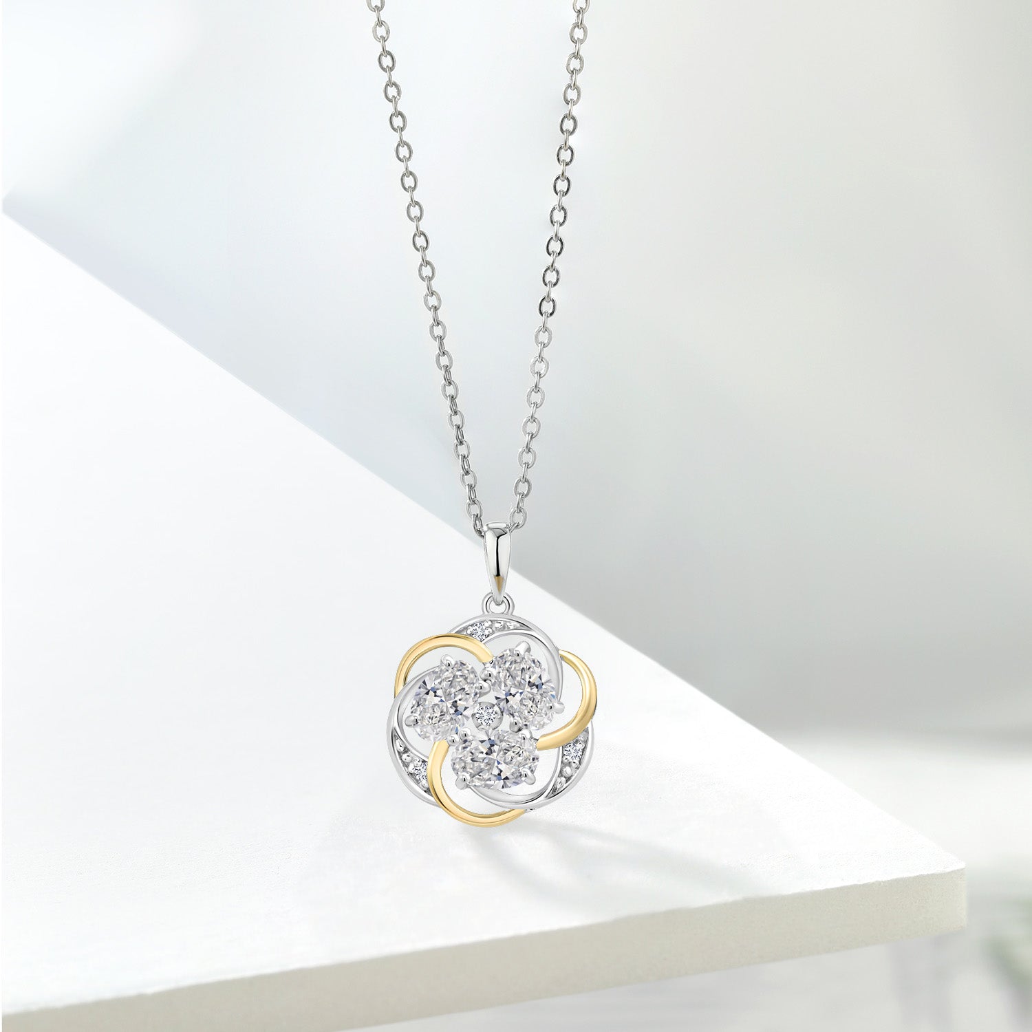 925 Silver and 10K Yellow Gold White Lab Grown Diamond Pendant Necklace for Women | 1.24 Cttw | Oval 6X4MM | DEF Color | VVS-VS Clarity | With 18 Inch Chain