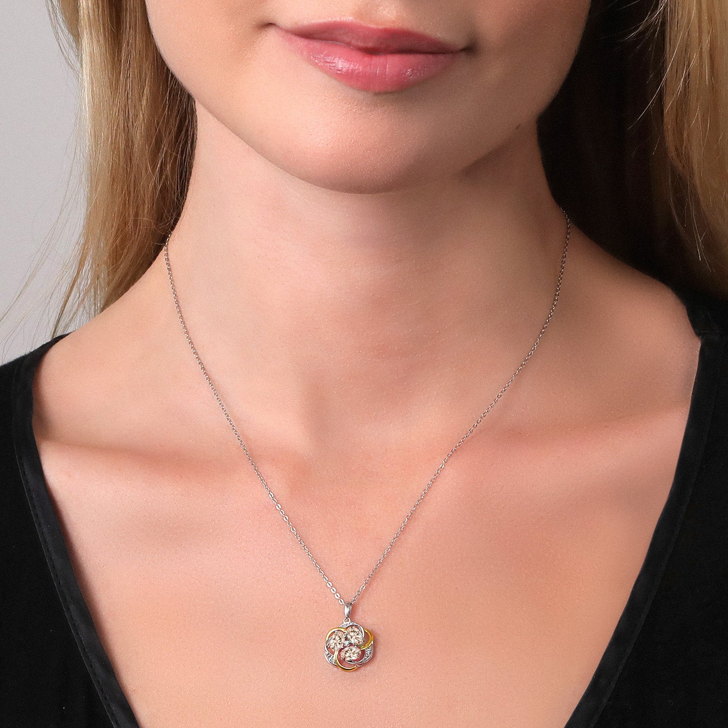 925 Silver and 10K Yellow Gold Peach Morganite and White Moissanite Pendant Necklace for Women | 1.54 Cttw | Gemstone October Birthstone | Oval 6X4MM | With 18 Inch Chain