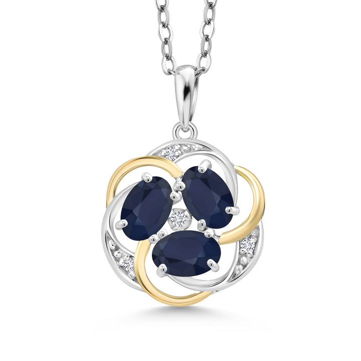 Sapphire and Moissanite_Pendant in 925 Sterling Silver and 10K Yellow Gold