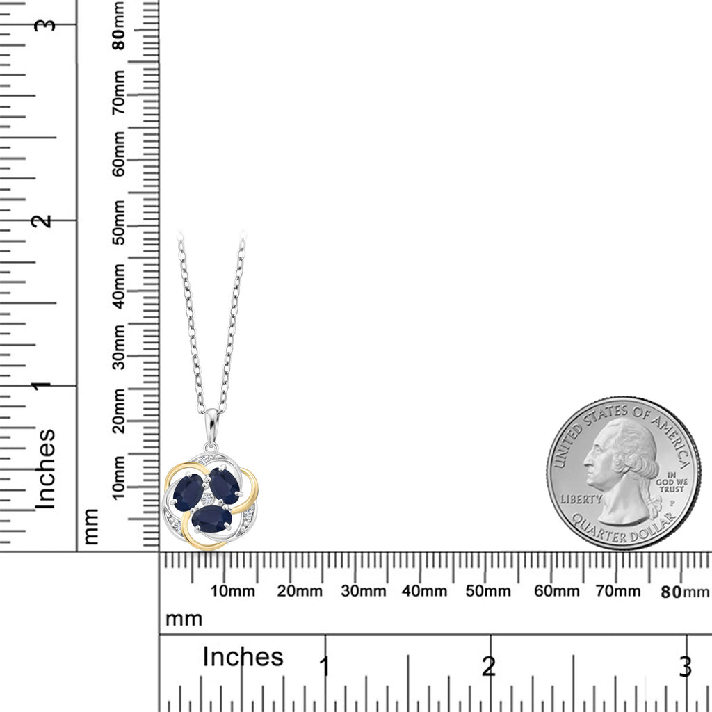 Sapphire and Moissanite_Pendant in 925 Sterling Silver and 10K Yellow Gold