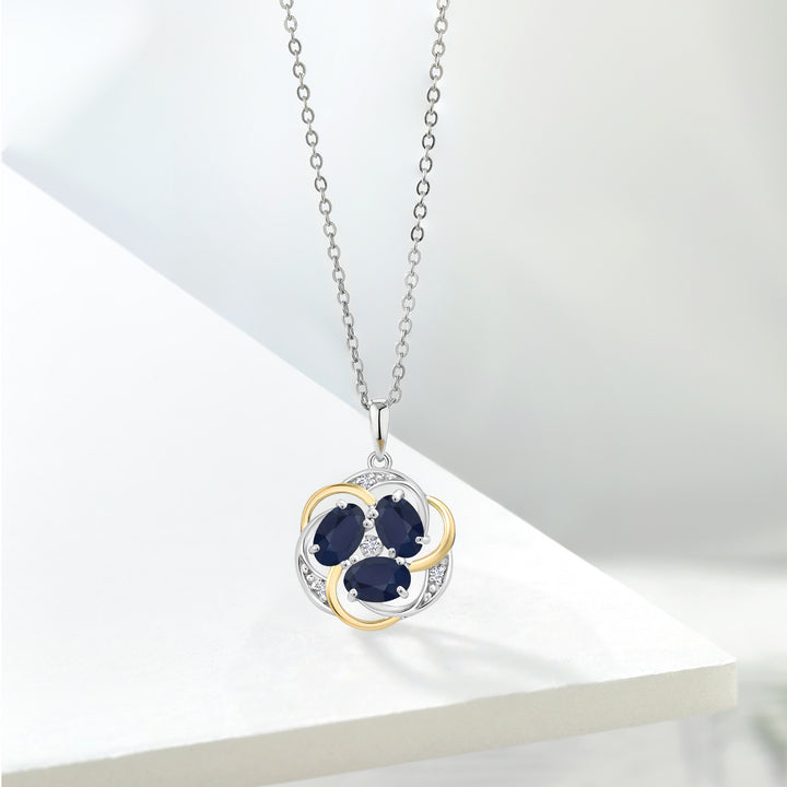Sapphire and Moissanite_Pendant in 925 Sterling Silver and 10K Yellow Gold