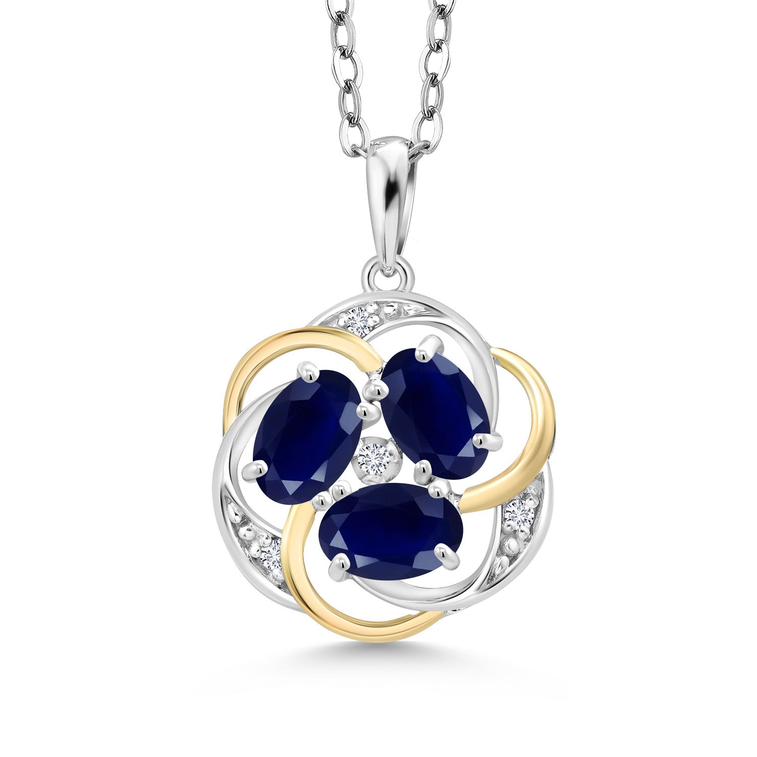 Sapphire and Lab Grown Diamond_Pendant in 925 Sterling Silver and 10K Yellow Gold