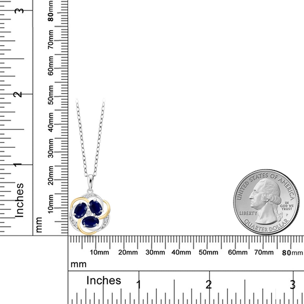Sapphire and Lab Grown Diamond_Pendant in 925 Sterling Silver and 10K Yellow Gold