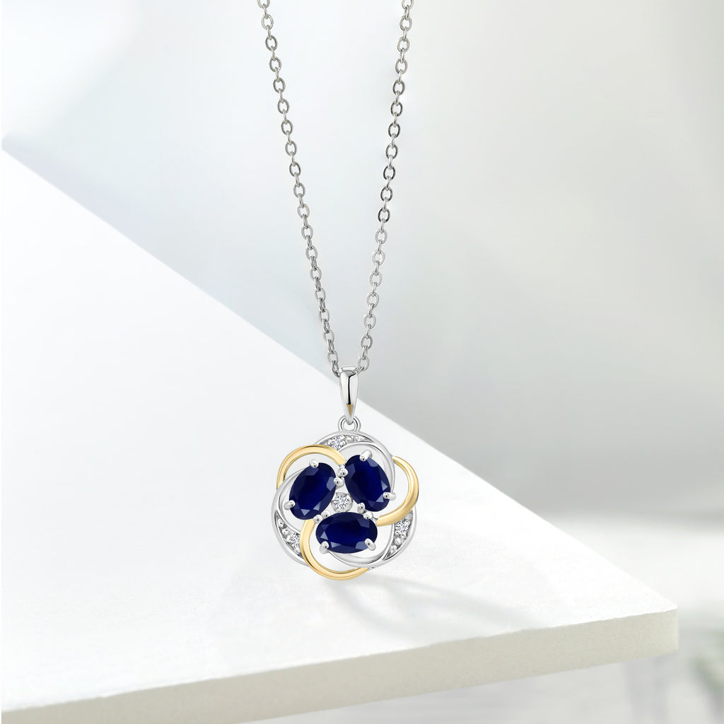 Sapphire and Lab Grown Diamond_Pendant in 925 Sterling Silver and 10K Yellow Gold