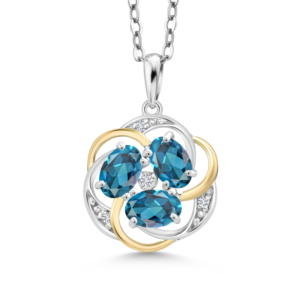 London Blue Topaz - November_Pendant in 925 Sterling Silver and 10K Yellow Gold