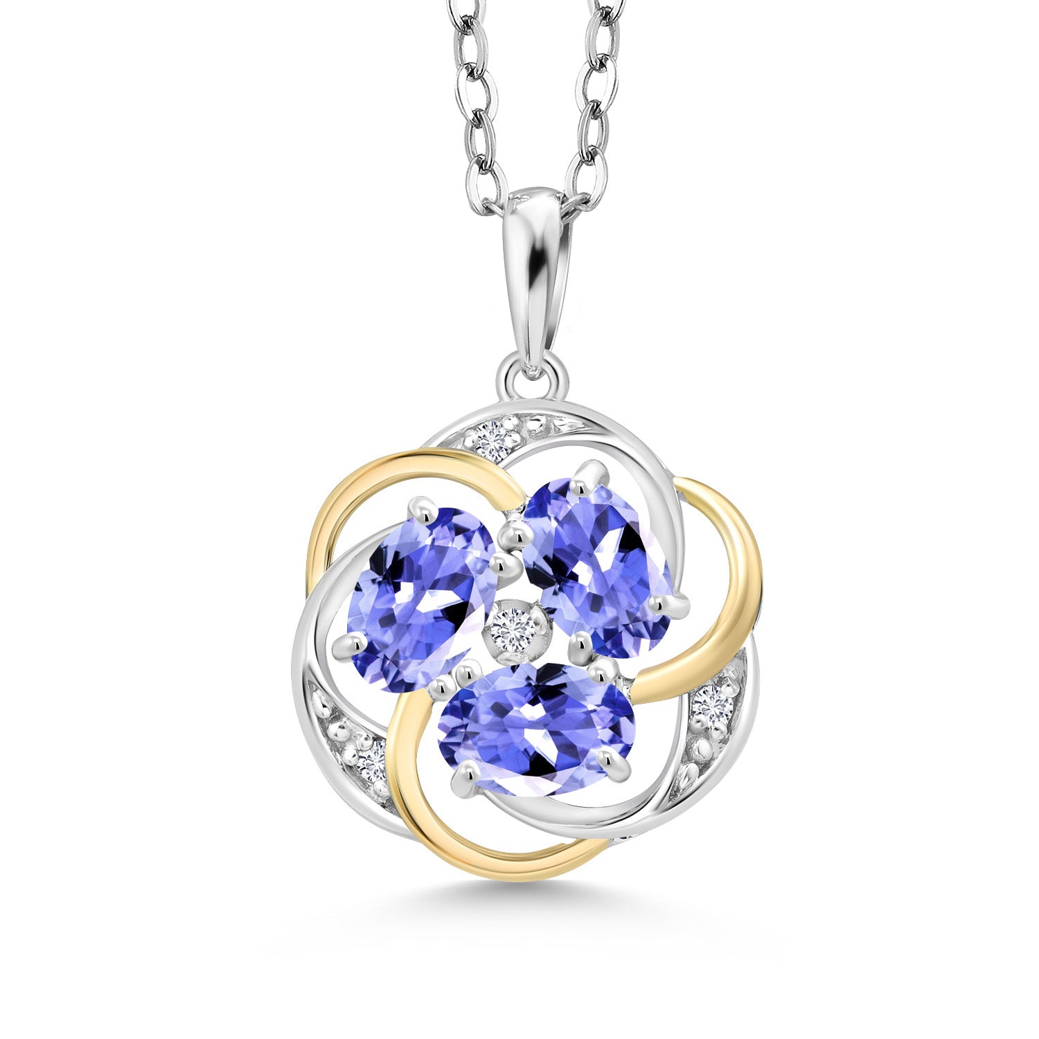 925 Silver and 10K Yellow Gold Blue Tanzanite and White Lab Grown Diamond Pendant Necklace for Women | 1.39 Cttw | Gemstone December Birthstone | Oval 6X4MM | With 18 Inch Chain