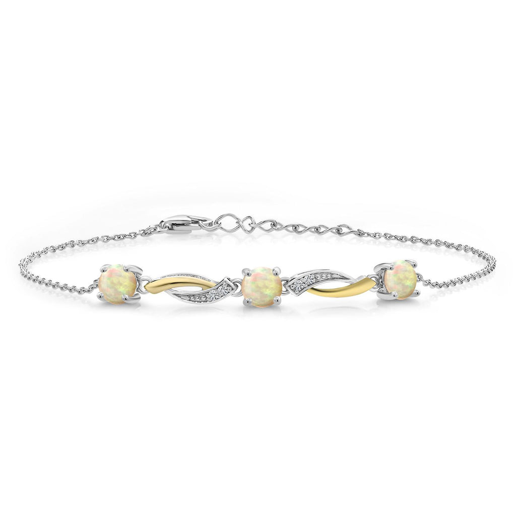 Gem Stone King 5MM Round Gemstone Birthstone and Lab Grown Diamond 925 Silver and 10K Yellow Gold Tennis Bracelet For Women | 7 Inch With 1 Inch Extender