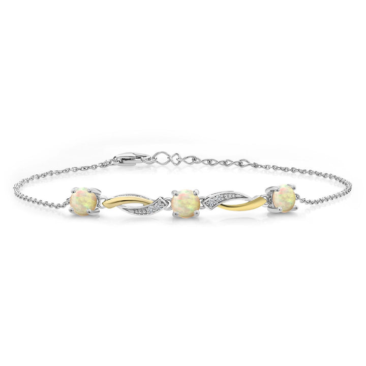 Gem Stone King 5MM Round Gemstone Birthstone and Lab Grown Diamond 925 Silver and 10K Yellow Gold Tennis Bracelet For Women | 7 Inch With 1 Inch Extender