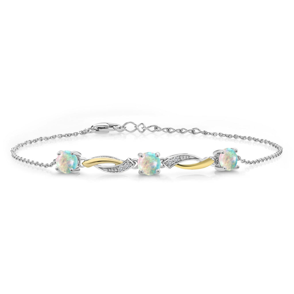 Gem Stone King 5MM Round Gemstone Birthstone and Lab Grown Diamond 925 Silver and 10K Yellow Gold Tennis Bracelet For Women | 7 Inch With 1 Inch Extender