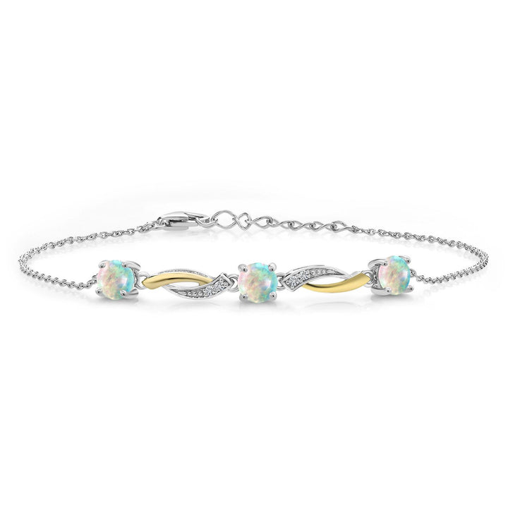 Gem Stone King 5MM Round Gemstone Birthstone and Lab Grown Diamond 925 Silver and 10K Yellow Gold Tennis Bracelet For Women | 7 Inch With 1 Inch Extender