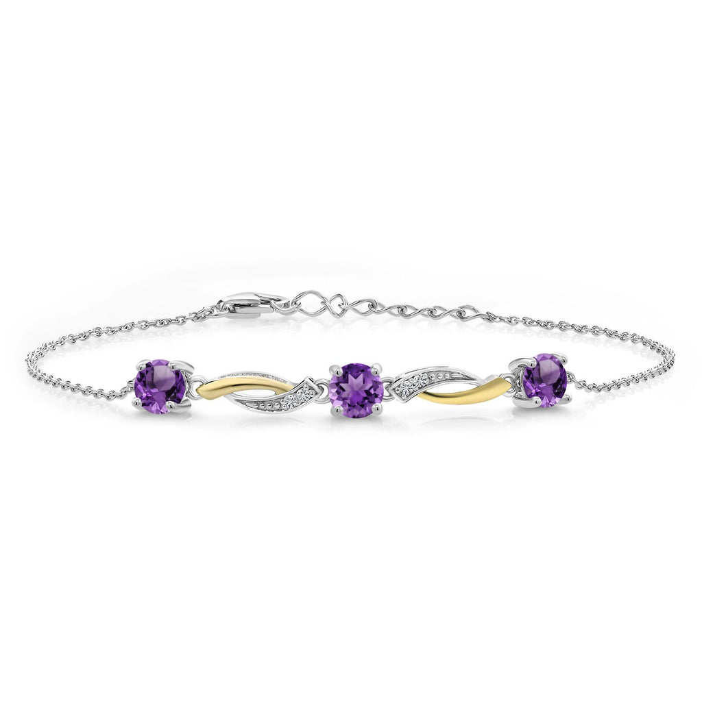 Gem Stone King 3-Stone Infinity Tennis Bracelet for Women | 925 Silver & 10K Yellow Gold | 5MM Round Gemstone Birthstone with Moissanite | 7 Inch with 1 Inch Extender