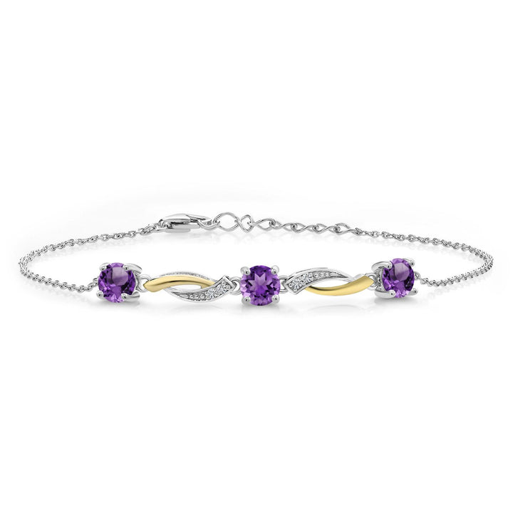 5MM Round Gemstone Birthstone and Lab Grown Diamond 925 Silver and 10K Yellow Gold Tennis Bracelet For Women | 7 Inch With 1 Inch Extender