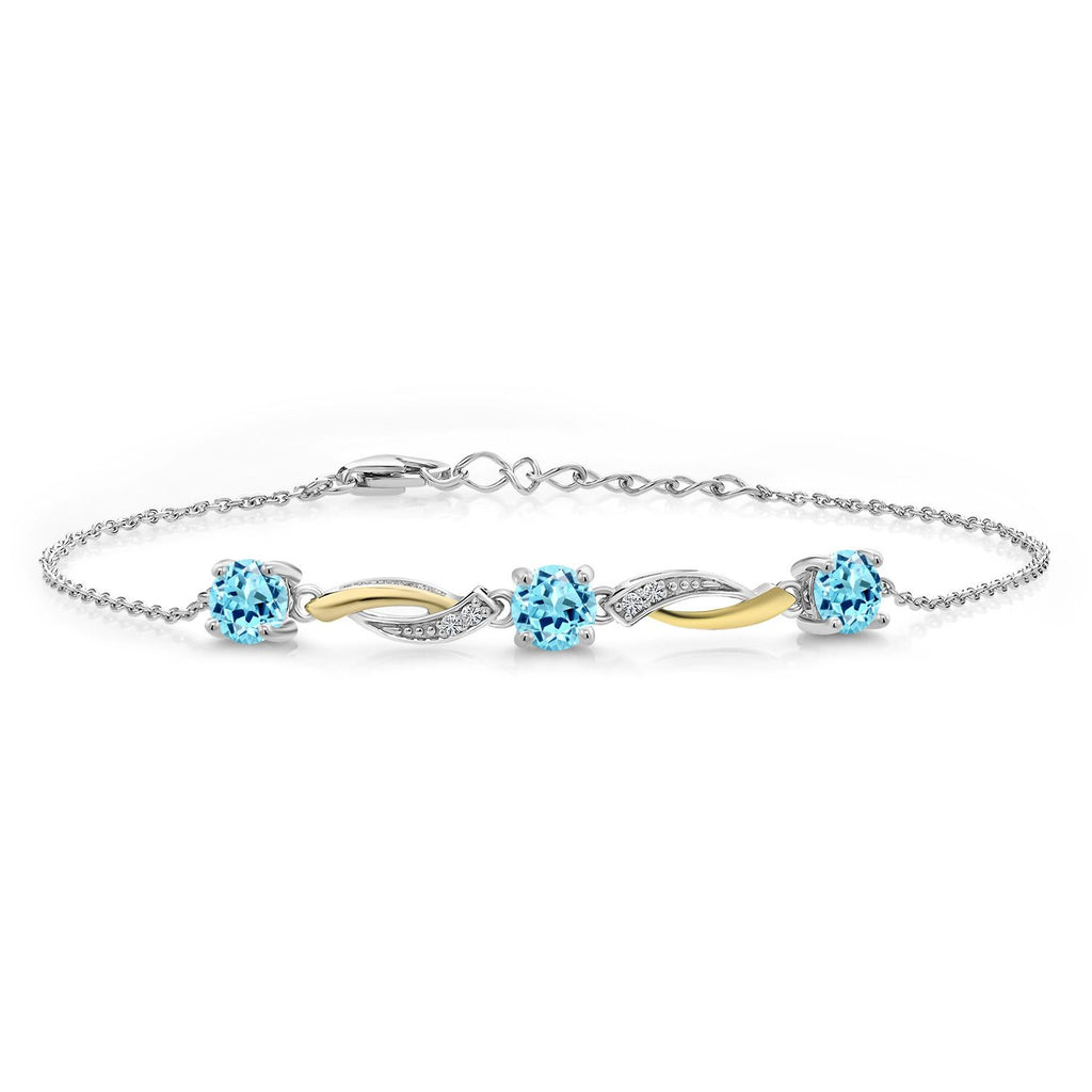 Gem Stone King 3-Stone Infinity Tennis Bracelet for Women | 925 Silver & 10K Yellow Gold | 5MM Round Gemstone Birthstone with Moissanite | 7 Inch with 1 Inch Extender