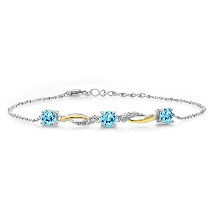 Gem Stone King 3-Stone Infinity Tennis Bracelet for Women | 925 Silver & 10K Yellow Gold | 5MM Round Gemstone Birthstone with Moissanite | 7 Inch with 1 Inch Extender