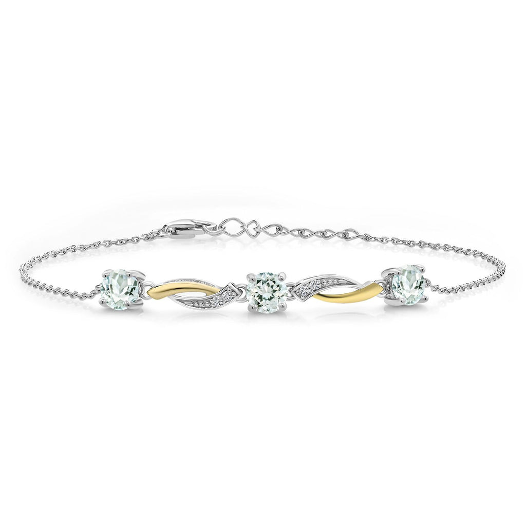 Gem Stone King 5MM Round Gemstone Birthstone and Lab Grown Diamond 925 Silver and 10K Yellow Gold Tennis Bracelet For Women | 7 Inch With 1 Inch Extender