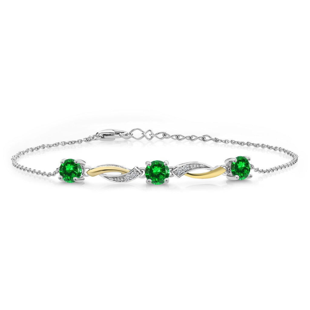Gem Stone King 5MM Round Gemstone Birthstone and Lab Grown Diamond 925 Silver and 10K Yellow Gold Tennis Bracelet For Women | 7 Inch With 1 Inch Extender