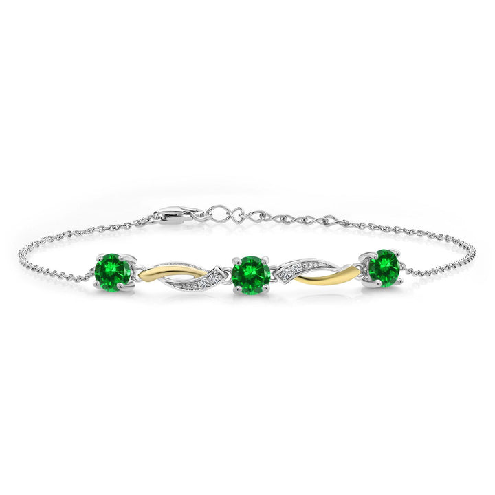 Gem Stone King 5MM Round Gemstone Birthstone and Lab Grown Diamond 925 Silver and 10K Yellow Gold Tennis Bracelet For Women | 7 Inch With 1 Inch Extender