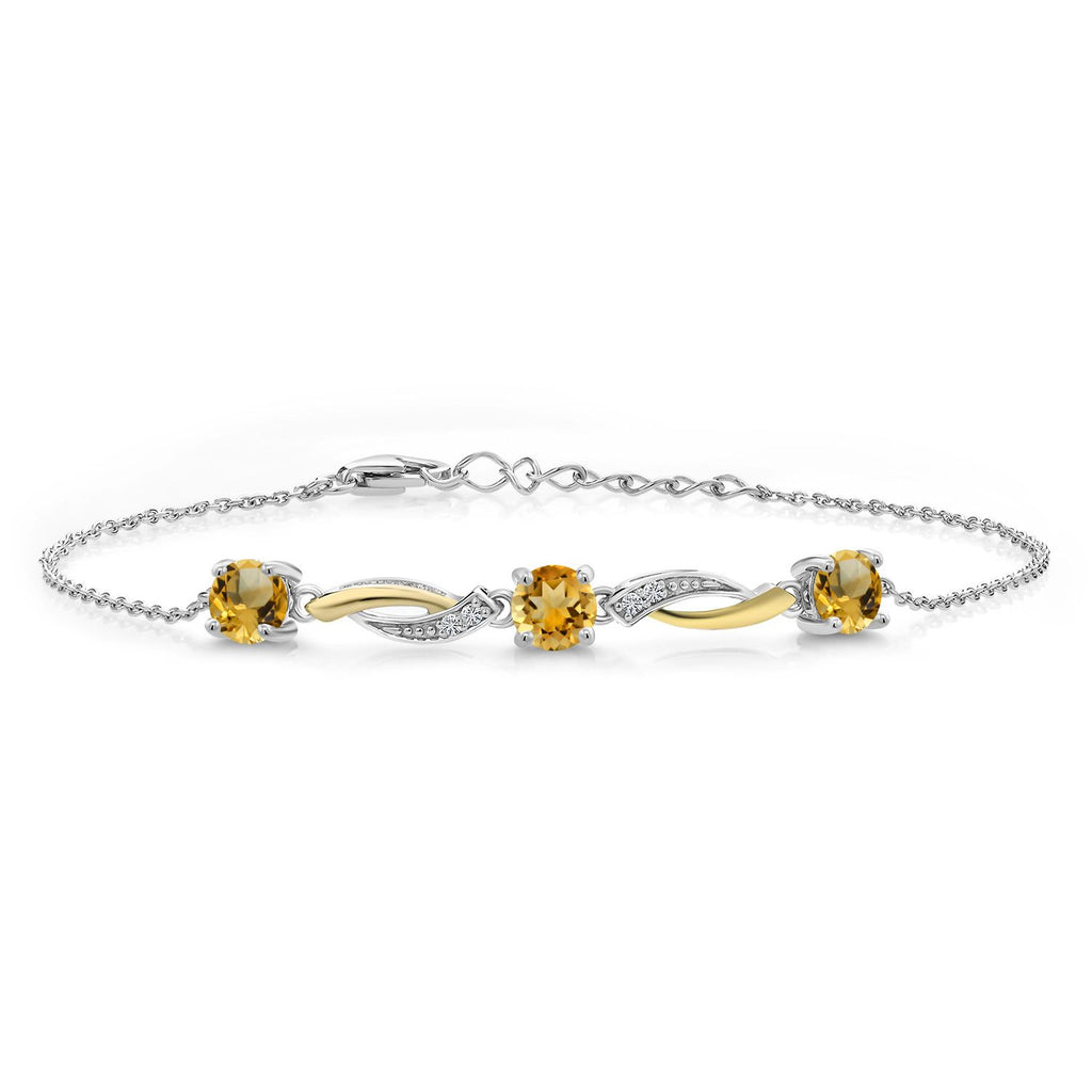 5MM Round Gemstone Birthstone and Lab Grown Diamond 925 Silver and 10K Yellow Gold Tennis Bracelet For Women | 7 Inch With 1 Inch Extender