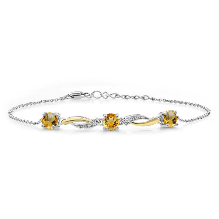 5MM Round Gemstone Birthstone and Lab Grown Diamond 925 Silver and 10K Yellow Gold Tennis Bracelet For Women | 7 Inch With 1 Inch Extender