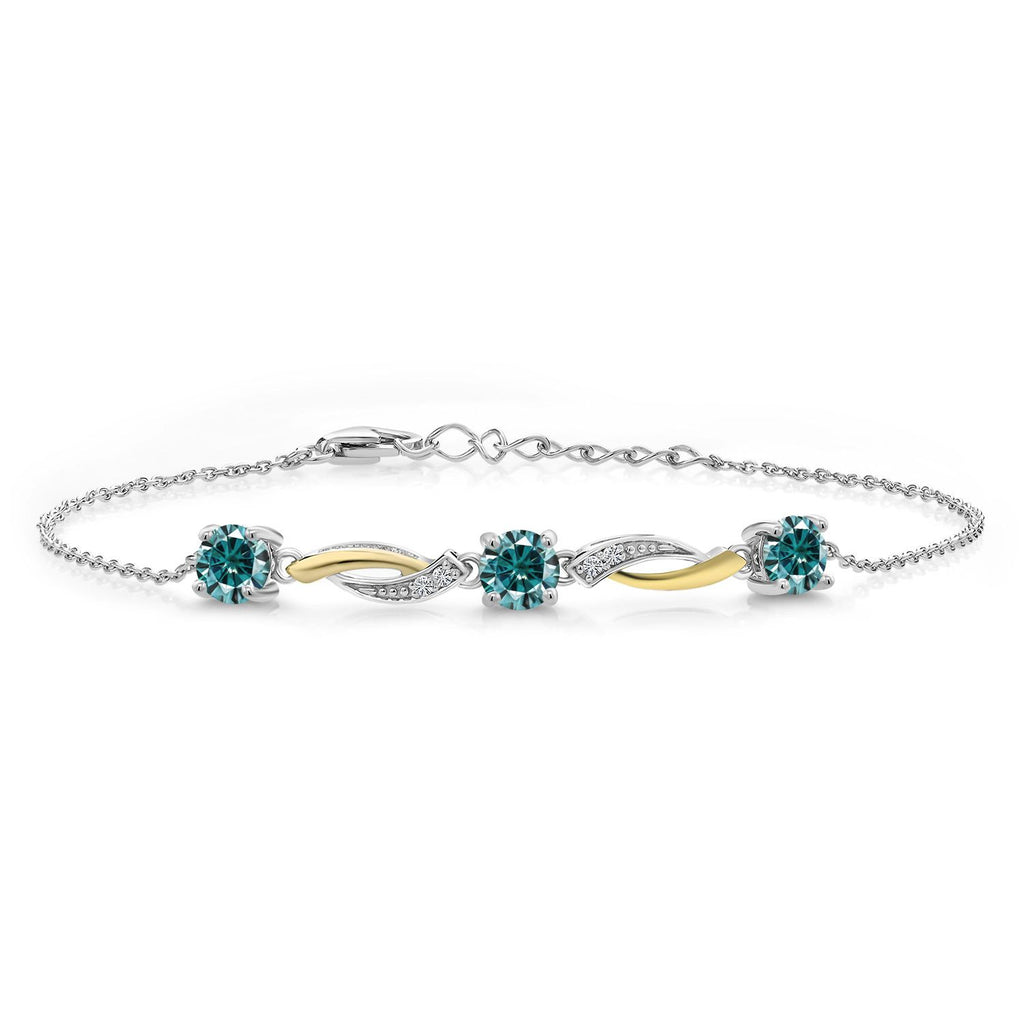 Blue Moissanite - April_Bracelet in 925 Sterling Silver and 10K Yellow Gold
