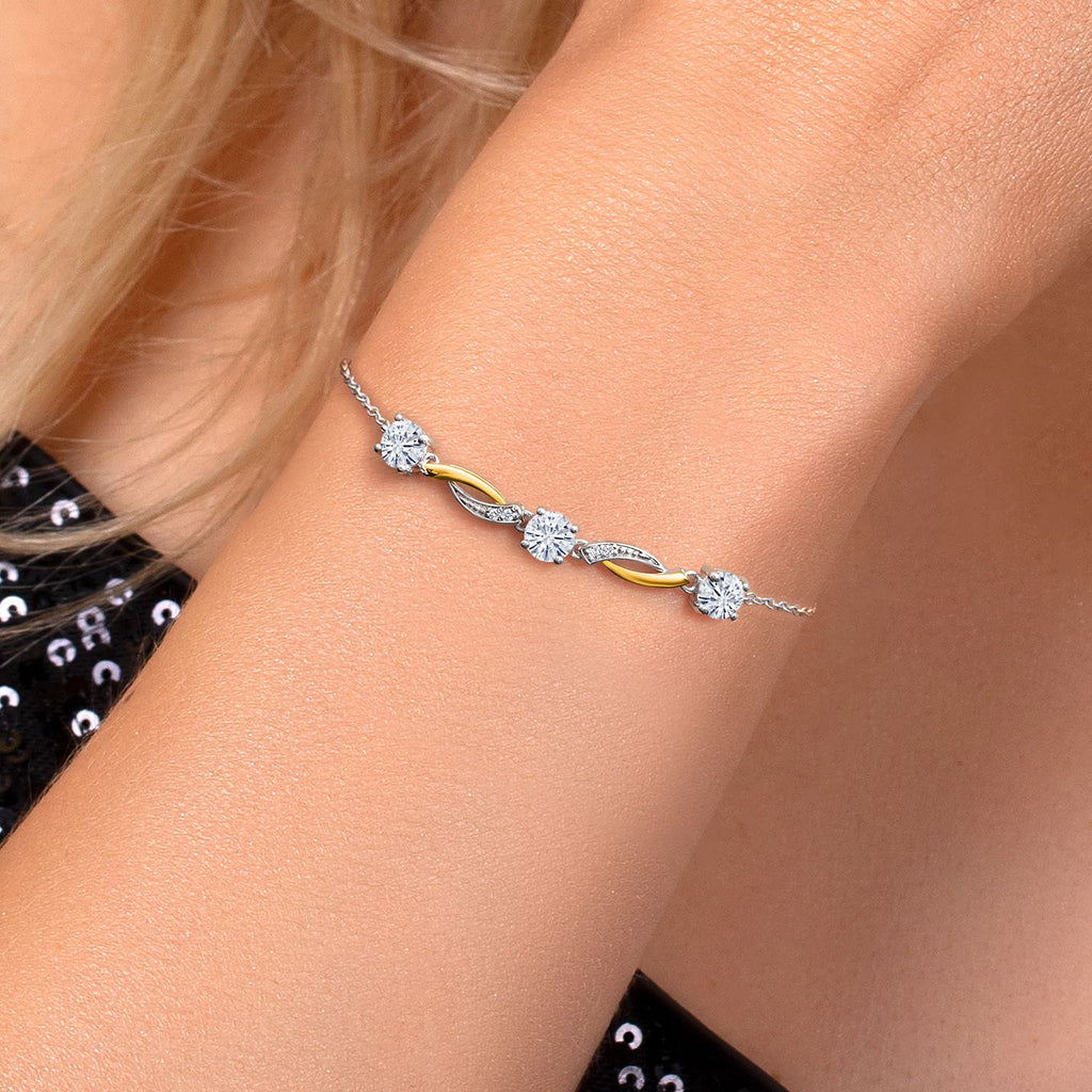 White Moissanite - April_Bracelet in 925 Sterling Silver and 10K Yellow Gold
