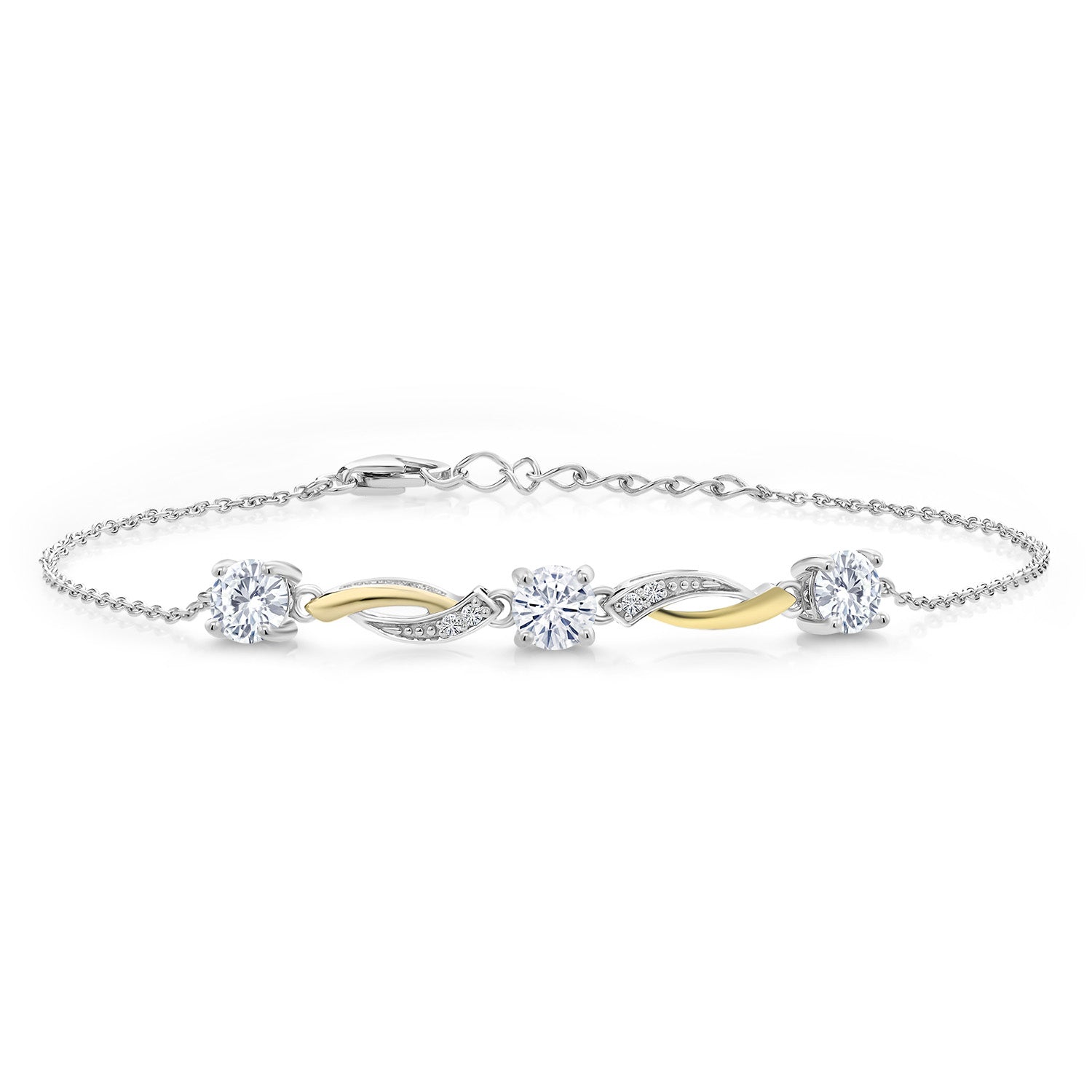 2-Tone 925 Sterling Silver and 10K Yellow Gold Lab Grown Diamond and White Moissanite Tennis Bracelet For Women (1.54 Cttw, E-F Color, 7 Inch, with 1 Inch Extender)