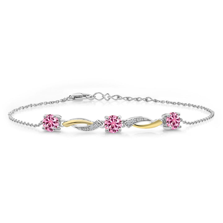 Pink Moissanite - April_Bracelet in 925 Sterling Silver and 10K Yellow Gold
