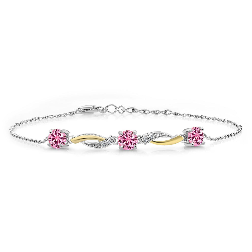 Pink Moissanite - April_Bracelet in 925 Sterling Silver and 10K Yellow Gold